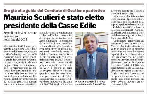Maurizio Scutieri è stato eletto nuovo presidente della Cassa Edile